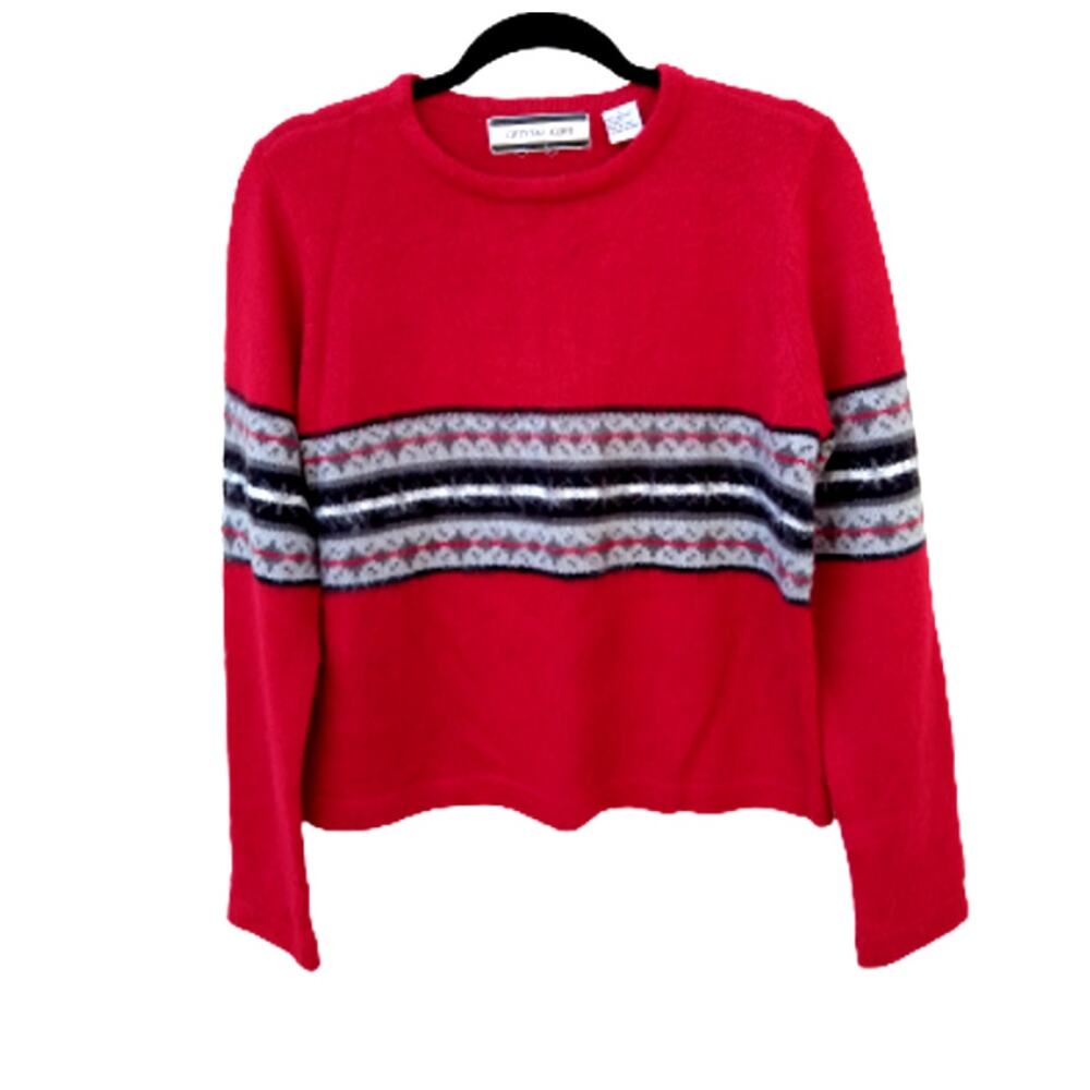 Crystal Kobe Pullover Sweater Women's Large Red Long-Sleeved Round Neck